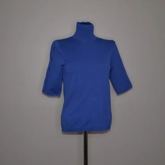 Tanya Taylor Blue Short Sleeve Knit Turtleneck Sz S - Picture 2 of 7